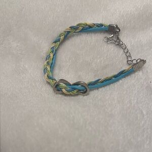 Braided Infinity Charm Bracelet - Blue, Yellow & Green